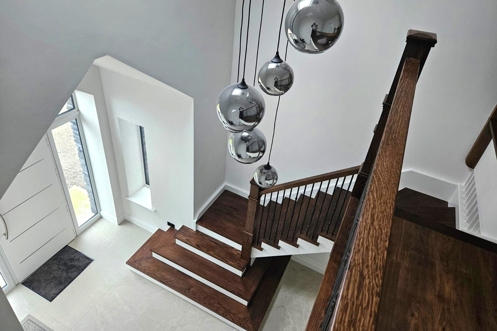 bespoke walnut and white cut string stairs